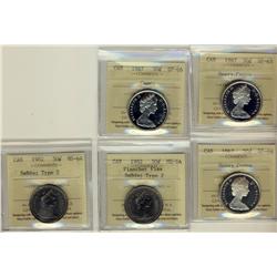 1967 50¢ ICCS SP65 Hvy Cam, SP66 Hvy Cam & SP66 Cam along with 1982 SmBds T.2 ICCS MS64(2), one with