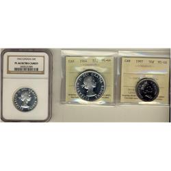 1997 50¢ MS66, 1964 $1 PL66 Cameo & 1962 50¢ PL66 UHC.   Lot of 3 graded coins.