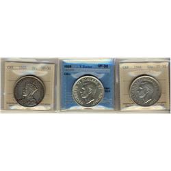 1935 $1 , 1938 & 1946 VF30.  Lot of 3 coins all 3rd party graded.