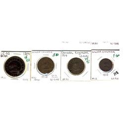 Set of RH tokens.  Breton 989, 990 (2), 991 CH LC-50, 51A1, 51A2, 52.  F to VF.  Lot of 4 pieces.