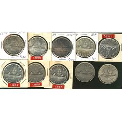 1935 $1, 1936, 1937, 1938, 1939, 1946, 1950, 1954, 1955, 1956 $1, grades vary from F15 to AU50, 10 p