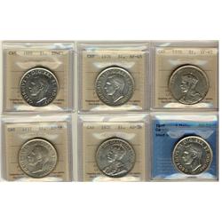 1935 $1, 1939 & 1946 EF45, 1946 SWL AU50, 1936 & 1937 AU58.  Lot of 6 coins all 3rd party graded.