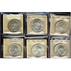 1935 $1, 1936 & 1937(4) ICCS MS62.  Lot of 6 coins.
