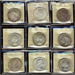 1935 $1, 1939, 1949, 1952, 1953, 1962, 1963, 1966 & 1967.  Lot of 9 coins.