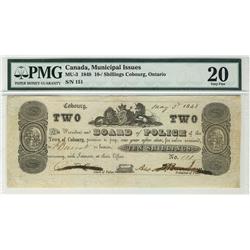 Municipal issues, Cobourg MU-3 1848 Ten Shillings PMG VF20.  Scarce.