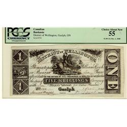 District of Wellington Guelph, On 1848 $1 5 shillings MU-6 PCGS AU55