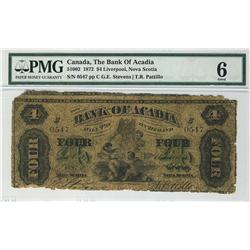 The Bank of Acadia 1872 $4 0547 CH-5-10-02 PMG G6