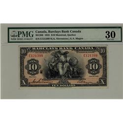 Barclays Bank of Canada 1935 $10 E121399 CH-30-12-08 PMG VF30