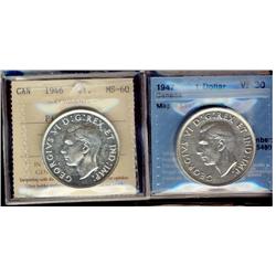 1947 $1 ML Dbl HP CCCS VF30 & 1946 ICCS MS60.  Lot of 2 coins.