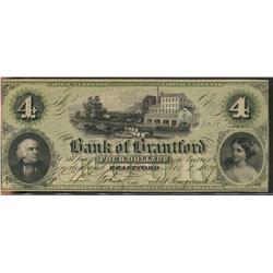The Bank of Brantford 1859 $4 #2218 CH-40-10-02-06.  Solid VF for grade.