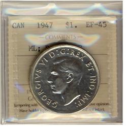 1947 $1 ML Dbl HP ICCS EF45.