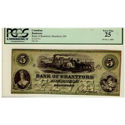 Bank of Brantford 1859 $5  5761 CH-40-10-04-08 PCGS VF25