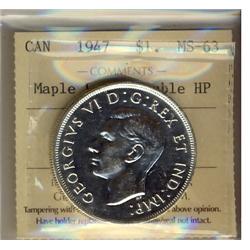 1947 ML Double HP $1 ICCS MS63, fully brilliant and lustrous