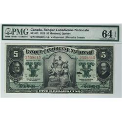 Banque Canadienne Nationale 1925 $5 2558645 CH-85-10-02 PMG UNC64EPQ
