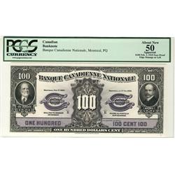 Banque Canadienne Nationale 1925 $100 034875 CH-85-10-10 PMG VF25