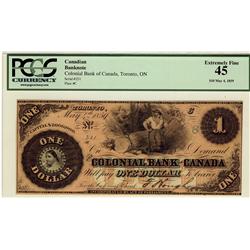 The Colonial Bank of Canada 1859 $1 231 CH-130-10-02-02 PCGS EF45