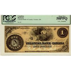 The Colonial Bank of Canada 1859 $1  CH-130-10-02-02R PCGS AU50 PPQ