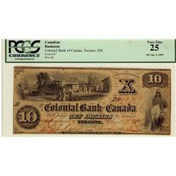 The Colonial Bank of Canada 1859 $10 227 CH-130-10-02-12 PCGS VF25
