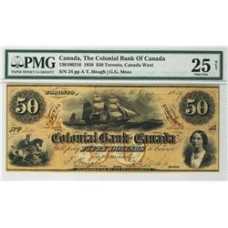 The Colonial Bank of Canada 1859 $50 24 CH-130-10-02-16 PMG VF25