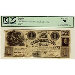 The Commercial Bank of Fort Erie 1837 $1 2538 CH-160-10-02 PCGS VF20