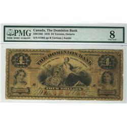 The Dominion Bank 1876 $4 01983 CH-220-12-02 PMG VG8