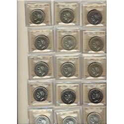 1949 $1 VF30, EF40(2), EF45, AU50(2), AU55(3), MS60(3) & MS63(3).  Lot of 15 coins all ICCS graded..