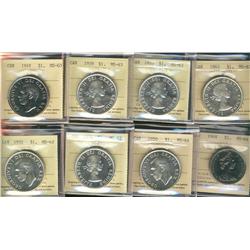 1949 $1, 1959, 1957, 1963 MS63, 1952, 1954 MS62 & 1950, 1968 No Isl MS64.  Lot of 8 ICCS graded coin