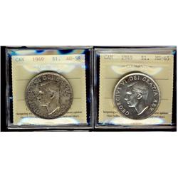 1949 $1 ICCS MS65 along with an AU58 grade.  Lot of 2 coins