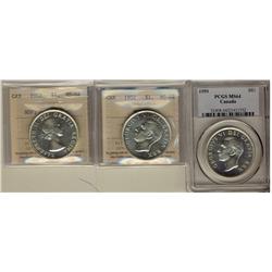 1950 $1 PCGS MS64, 1952 NWL & 1953 NSF Dbl 3 ICCS MS64.  Lot of 3 coins.