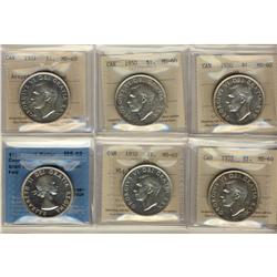 1950 $1(2), 1950 Arnp & 1952 WL MS60, 1952 WL MS62 & 1953 NSF, SWL MS62.  Lot of 6 3rd party graded 