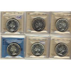 1950 $1, 1950 Arnp, 1953 SF, 1953 NSF(2) & NSF SWL.  Lot of 6 3rd  party graded coins.  Some with ca