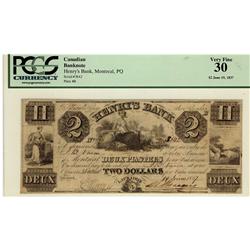 Henrys Bank 1837 $2 3842 CH-357-12-04 PCGS VF30