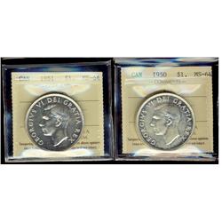1950 & 1951 $1 SWL ICCS MS64.  Lot of 2 coins.
