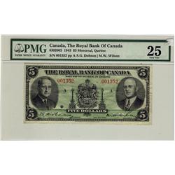 The Royal Bank of Canada, 1943 $5 001352 CH 630-20-02 PMG VF25