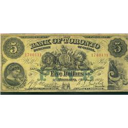 The Bank of Toronto 1923 $5 #1740431 CH-715-22-20.  Fine to VF in grade.