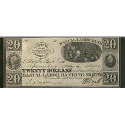 Manual Labour Bank 1836 $20.  VF for type.
