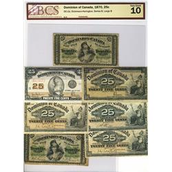 1870 Shinplaster BC-1a & 1b, BCS F12 and VG10 respectively.  Lot also includes 1900 Shinplasters(4) 