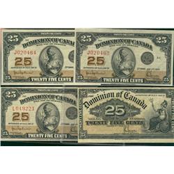 1900 & 1923 25¢ Shinplasters.  Includes DC-15c, DC-24a, and DC-24a(2) consecutive pair.  Lot of 4 no