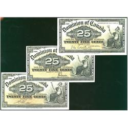 1900 25¢ Shinplaster DC-15a,  DC-15b & DC-15c.  Lot of 3 notes EF to Sharp AU.  Should be viewed.