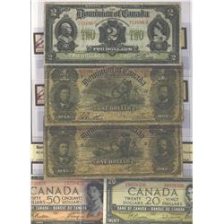 1914 $2 DC-22a-I, VG8, 1898 $1 DC-13b Good 4 & DC-13c Good 6.  Lot of 5 Dominion examples all BCS gr