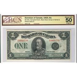 1923 $1 DC-25o #E6601738 BCS  AU50 Original.