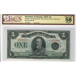 1923 $1 DC-25o #E9763989 BCS AU58.