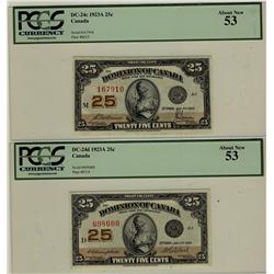 1923 25¢ DC-24c #167910, DC-24d #698600 both PCGS AU53