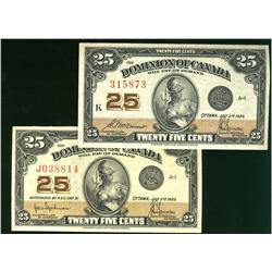 1923 25¢ Shinplaster DC-24a & DC-24c.  Lot of 2 nice examples.  EF in grades.