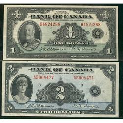 1935 $1 BC-1 #B4824288 & $2 BC-3 #A5008477.  Lot of 2 notes both strong VF in grade.