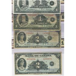 1935 $1 BC-1 VF20, BC-2 VG8, BC-3 F18 & BC-4 VG8.  Lot of 4 notes all BCS graded.