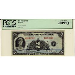 1935 $2 BC-3 #A2053829 PCGS VF20PPQ
