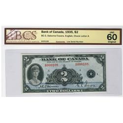 1935 $2 BC-3 #A000108 BCS UNC60.
