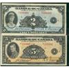 Image 1 : 1935 $2 BC-4 #F098402 & $5 BC-6 #F102442.  Lot of 2 french issues.  Fine to F+ in grades.