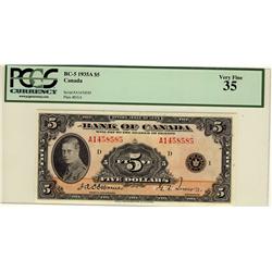 1935 $5 BC-5 #A1458585 PCGS VF35